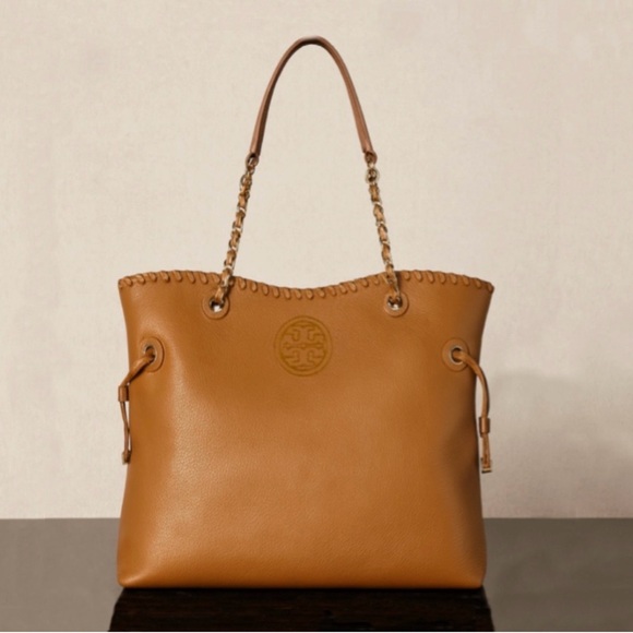 Tory Burch Marion Bark Brown Pebbled LeatherBag - NWT